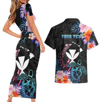 Personalised Hawaii Couples Matching Short Sleeve Bodycon Dress and Hawaiian Shirt Kanaka Maoli With Fish Hook