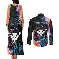 Personalised Hawaii Couples Matching Tank Maxi Dress and Long Sleeve Button Shirt Kanaka Maoli With Fish Hook
