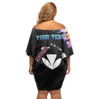 Personalised Hawaii Family Matching Off Shoulder Short Dress and Hawaiian Shirt Kanaka Maoli With Fish Hook