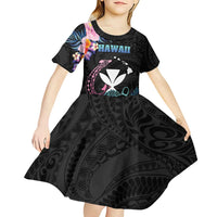 Personalised Hawaii Kid Short Sleeve Dress Kanaka Maoli With Fish Hook