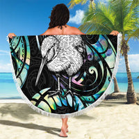 New Zealand Kiwi Bird Beach Blanket Silver Fern Koru Paua Shell