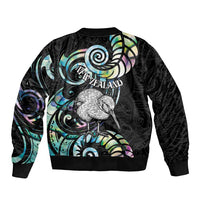 New Zealand Kiwi Bird Bomber Jacket Silver Fern Koru Paua Shell
