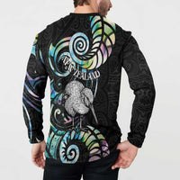 New Zealand Kiwi Bird Button Sweatshirt Silver Fern Koru Paua Shell