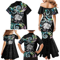 New Zealand Kiwi Bird Family Matching Mermaid Dress and Hawaiian Shirt Silver Fern Koru Paua Shell