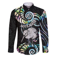 New Zealand Kiwi Bird Family Matching Off The Shoulder Long Sleeve Dress and Hawaiian Shirt Silver Fern Koru Paua Shell