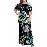 New Zealand Kiwi Bird Family Matching Off Shoulder Maxi Dress and Hawaiian Shirt Silver Fern Koru Paua Shell