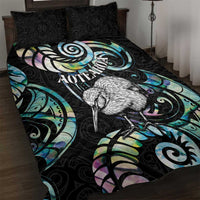 New Zealand Kiwi Bird Quilt Bed Set Silver Fern Koru Paua Shell