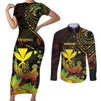 Personalised Hawaii Couples Matching Short Sleeve Bodycon Dress and Long Sleeve Button Shirt Kanaka Maoli With Hammerhead Shark