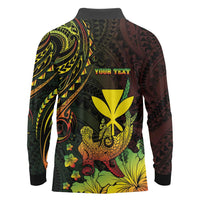 Personalised Hawaii Long Sleeve Polo Shirt Kanaka Maoli With Hammerhead Shark