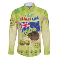 New Zealand Kiwi Family Matching Off Shoulder Short Dress and Hawaiian Shirt I Just Really Like Kiwis DT04 Dad's Shirt - Long Sleeve Green - Polynesian Pride