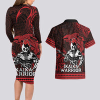Hawaii Ikaika Warrior Couples Matching Long Sleeve Bodycon Dress and Hawaiian Shirt Hawaiian Tribal Tattoo
