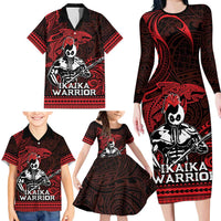 Hawaii Ikaika Warrior Family Matching Long Sleeve Bodycon Dress and Hawaiian Shirt Hawaiian Tribal Tattoo