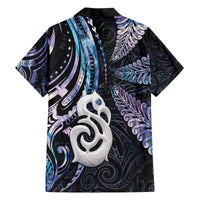 New Zealand Aotearoa Family Matching Off The Shoulder Long Sleeve Dress and Hawaiian Shirt Maori Hei Manaia Purple Paua Shell