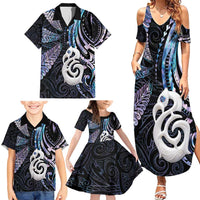 New Zealand Aotearoa Family Matching Summer Maxi Dress and Hawaiian Shirt Maori Hei Manaia Purple Paua Shell