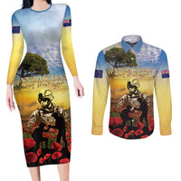 New Zealand ANZAC Day Couples Matching Long Sleeve Bodycon Dress and Long Sleeve Button Shirt The Ode Remembrance And Poppy