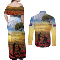 New Zealand ANZAC Day Couples Matching Off Shoulder Maxi Dress and Long Sleeve Button Shirt The Ode Remembrance And Poppy