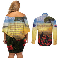 New Zealand ANZAC Day Couples Matching Off Shoulder Short Dress and Long Sleeve Button Shirt The Ode Remembrance And Poppy