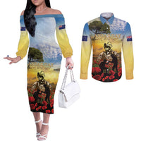New Zealand ANZAC Day Couples Matching Off The Shoulder Long Sleeve Dress and Long Sleeve Button Shirt The Ode Remembrance And Poppy