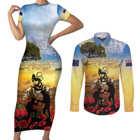 New Zealand ANZAC Day Couples Matching Short Sleeve Bodycon Dress and Long Sleeve Button Shirt The Ode Remembrance And Poppy