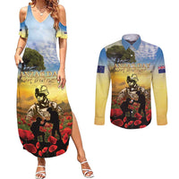 New Zealand ANZAC Day Couples Matching Summer Maxi Dress and Long Sleeve Button Shirt The Ode Remembrance And Poppy