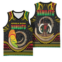 Vanuatu Language Week Basketball Jersey Boar Tusk Warrior Tribal Floral Pattern