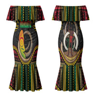 Vanuatu Language Week Couples Matching Mermaid Dress and Hawaiian Shirt Boar Tusk Warrior Tribal Floral Pattern