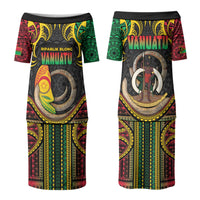 Vanuatu Language Week Couples Matching Puletasi and Hawaiian Shirt Boar Tusk Warrior Tribal Floral Pattern