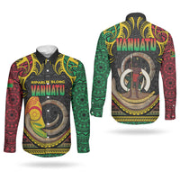 Vanuatu Language Week Couples Matching Summer Maxi Dress and Long Sleeve Button Shirt Boar Tusk Warrior Tribal Floral Pattern