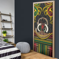 Vanuatu Language Week Door Cover Boar Tusk Warrior Tribal Floral Pattern
