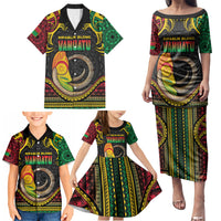 Vanuatu Language Week Family Matching Puletasi and Hawaiian Shirt Boar Tusk Warrior Tribal Floral Pattern DT05 - Polynesian Pride