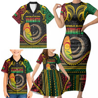 Vanuatu Language Week Family Matching Short Sleeve Bodycon Dress and Hawaiian Shirt Boar Tusk Warrior Tribal Floral Pattern