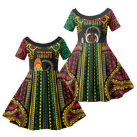 Vanuatu Language Week Family Matching Short Sleeve Bodycon Dress and Hawaiian Shirt Boar Tusk Warrior Tribal Floral Pattern DT05 Daughter's Dress Black - Polynesian Pride