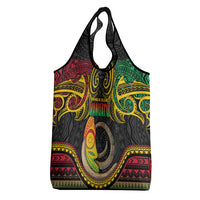 Vanuatu Language Week Grocery Bag Boar Tusk Warrior Tribal Floral Pattern