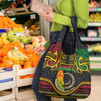 Vanuatu Language Week Grocery Bag Boar Tusk Warrior Tribal Floral Pattern