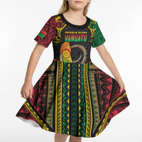 Vanuatu Language Week Kid Short Sleeve Dress Boar Tusk Warrior Tribal Floral Pattern