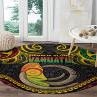 Vanuatu Language Week Round Carpet Boar Tusk Warrior Tribal Floral Pattern