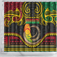 Vanuatu Language Week Shower Curtain Boar Tusk Warrior Tribal Floral Pattern