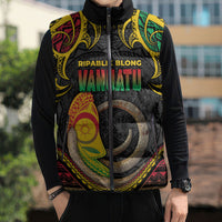 Vanuatu Language Week Sleeveless Puffer Jacket Boar Tusk Warrior Tribal Floral Pattern