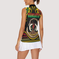 Vanuatu Language Week Women Sleeveless Polo Shirt Boar Tusk Warrior Tribal Floral Pattern