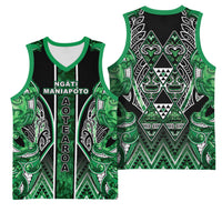 Aotearoa Ngati Maniapoto Basketball Jersey Maori Tribal Green Paua Shell Pattern