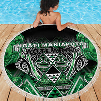 Aotearoa Ngati Maniapoto Beach Blanket Maori Tribal Green Paua Shell Pattern