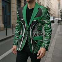 Aotearoa Ngati Maniapoto Blazer Maori Tribal Green Paua Shell Pattern