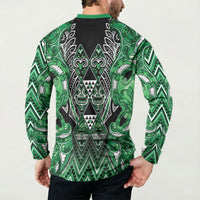 Aotearoa Ngati Maniapoto Button Sweatshirt Maori Tribal Green Paua Shell Pattern