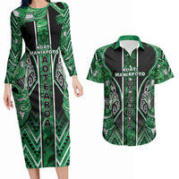 Aotearoa Ngati Maniapoto Couples Matching Long Sleeve Bodycon Dress and Hawaiian Shirt Maori Tribal Green Paua Shell Pattern
