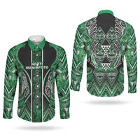Aotearoa Ngati Maniapoto Couples Matching Long Sleeve Bodycon Dress and Long Sleeve Button Shirt Maori Tribal Green Paua Shell Pattern