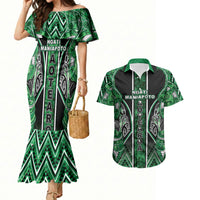 Aotearoa Ngati Maniapoto Couples Matching Mermaid Dress and Hawaiian Shirt Maori Tribal Green Paua Shell Pattern