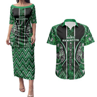 Aotearoa Ngati Maniapoto Couples Matching Puletasi and Hawaiian Shirt Maori Tribal Green Paua Shell Pattern