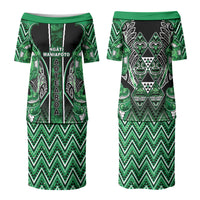 Aotearoa Ngati Maniapoto Couples Matching Puletasi and Long Sleeve Button Shirt Maori Tribal Green Paua Shell Pattern
