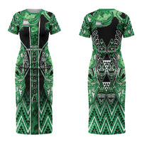 Aotearoa Ngati Maniapoto Couples Matching Short Sleeve Bodycon Dress and Hawaiian Shirt Maori Tribal Green Paua Shell Pattern