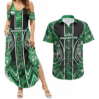 Aotearoa Ngati Maniapoto Couples Matching Summer Maxi Dress and Hawaiian Shirt Maori Tribal Green Paua Shell Pattern